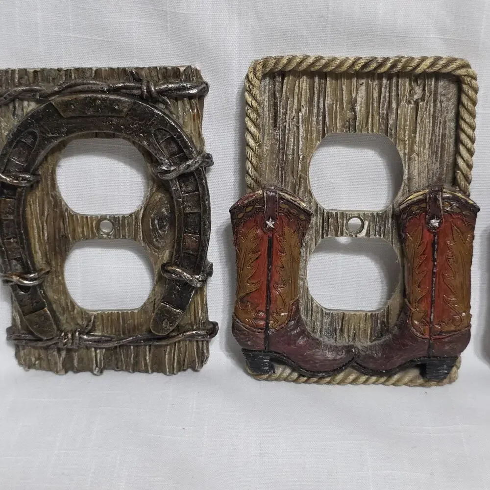 Western Cowboy Outlet Covers Boots Horseshoe Rustic Switch Plate Covers Set Of 4